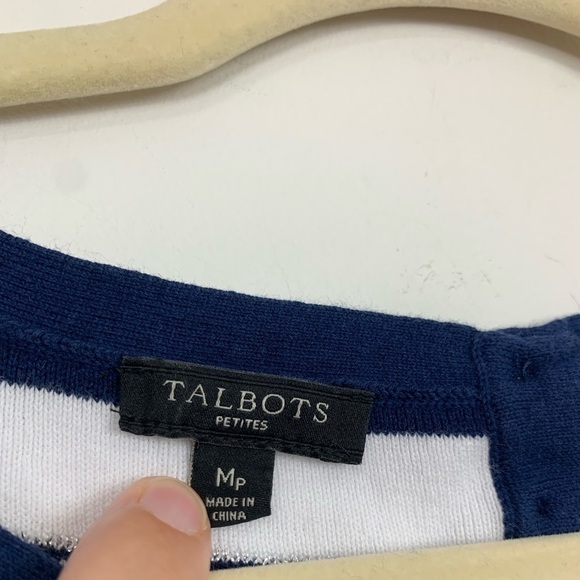 Talbots Navy Blue Metallic Knit Stripe Sleeveless Sweater Size MP - Picture 2 of 8